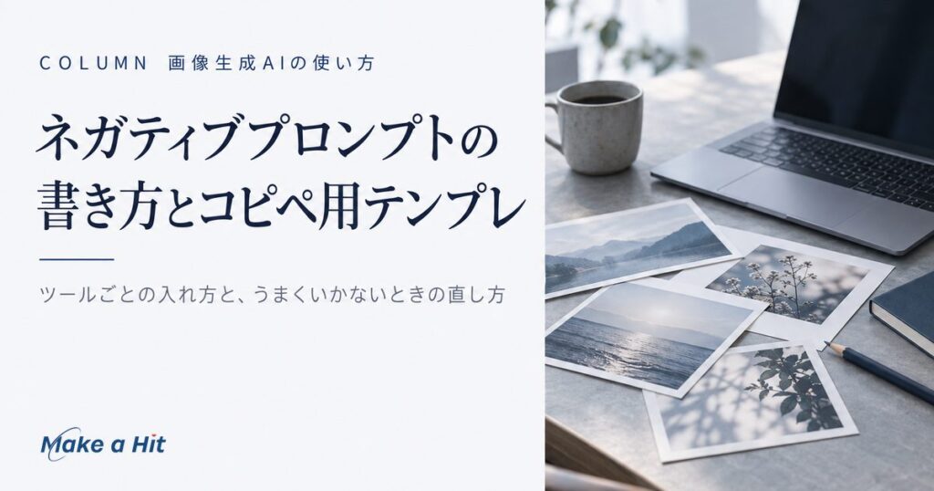 コピペで使えるネガティブプロンプトのテンプレと、Stable DiffusionやMidjourney、ChatGPTでの入れ方を解説する記事のアイキャッチ